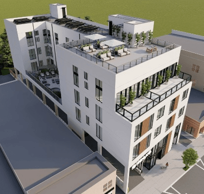 Aerial view of The Aurelia — interactive architecture overview